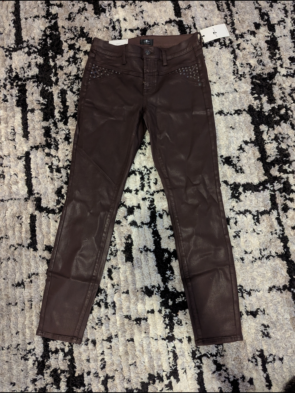 7 For All Mankind "The Skinny" Brown Studded Coated Jeans NWT Size 30 Y2K